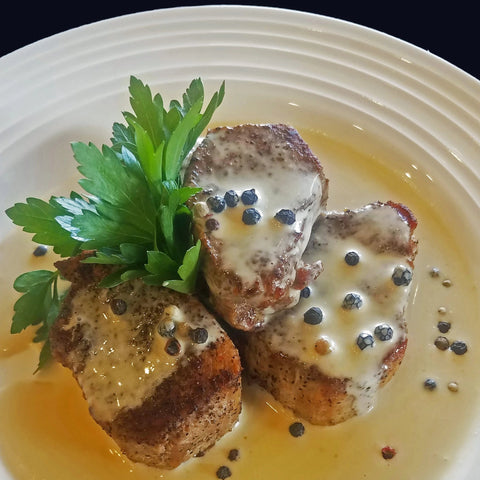 Seared Pork Tenderloin Medallions with Brandy Peppercorn Sauce