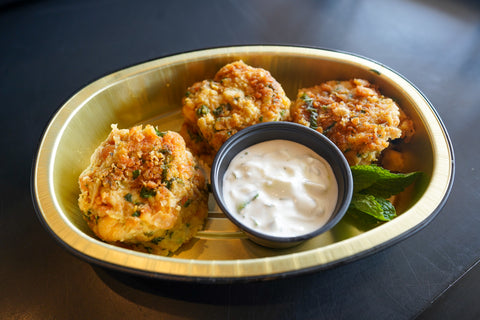 Minted Chickpea Cakes with Tzaziki