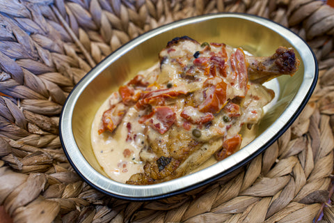 Grilled Airline Chicken Breast with Sun-dried Tomato, Bacon Sauce