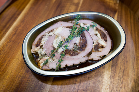 Stuffed Pork Loin with Bourbon-soaked Figs, Gorgonzola