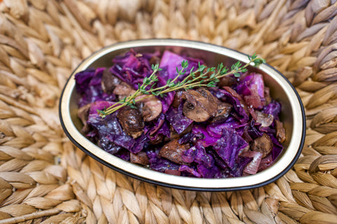 Roasted Mushrooms with Purple Cabbage and Onions