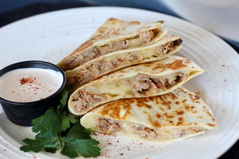 Pulled Pork, Pepper Jack Cheese Quesadilla with Chipotle Sour Cream