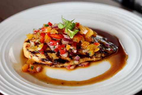 Grilled Sticky Bourbon Chicken with Apricot Salsa