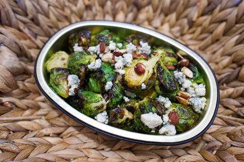 Roasted Brussel Sprouts with Bleu Cheese and Hazelnuts