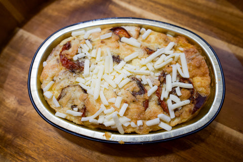 Bradley's Sausage, Roasted Tomato and White Cheddar Strata