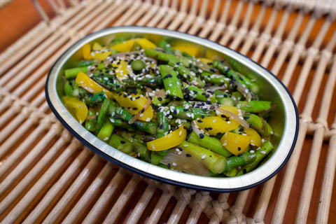 Sesame Sautéed Asparagus with Shallots and Yellow Pepper