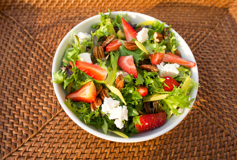Mixed Greens with Strawberries, Toasted Pecans and Goat Cheese