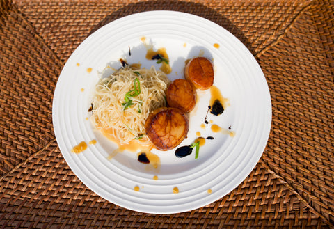 Seared Sea Scallops with Miso Rice Noodles