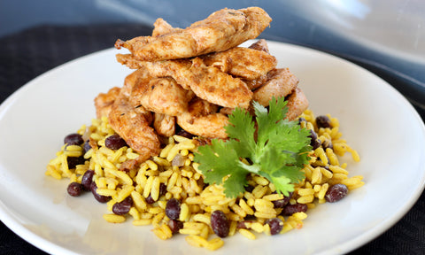 Fajita Spiced Chicken Breast With Black Beans and Yellow Rice