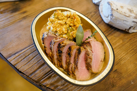 Roasted Pork Tenderloin with Cornbread Stuffing Cake