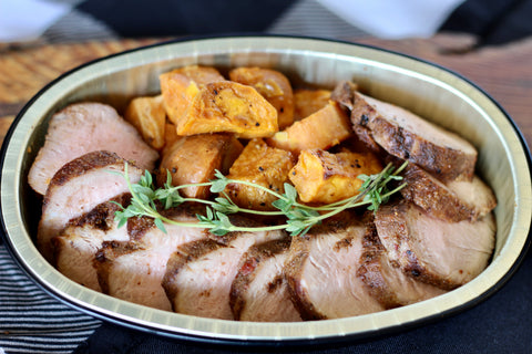 Espresso, Spice Rubbed Pork Tenderloin with Roasted Sweet Potatoes