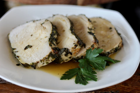 Herb Crusted Pork Loin with Cider Jus