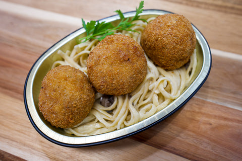 Chicken Cordon Bleu Meatballs with Mushroom Cream Sauce
