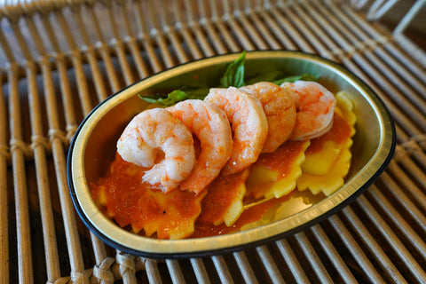 Shrimp with Vodka Sauce over Cheese Ravioli