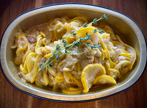 Sautéed Squash with Vidalia Onions and Bacon